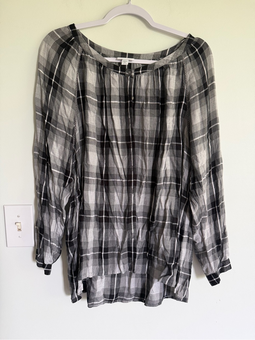 J. Jill Black and White Plaid Peasant Tunic Neutral Fall Casual Work Business
